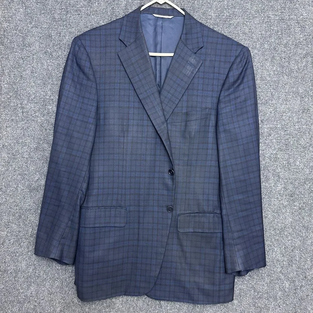 Canali 1934 Mens Suit Jacket 44R Navy Blue Twill Wool Silk Blend Checks L13290